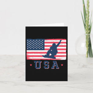 Snowboarding Usa American Flag Snowboard For Women Card