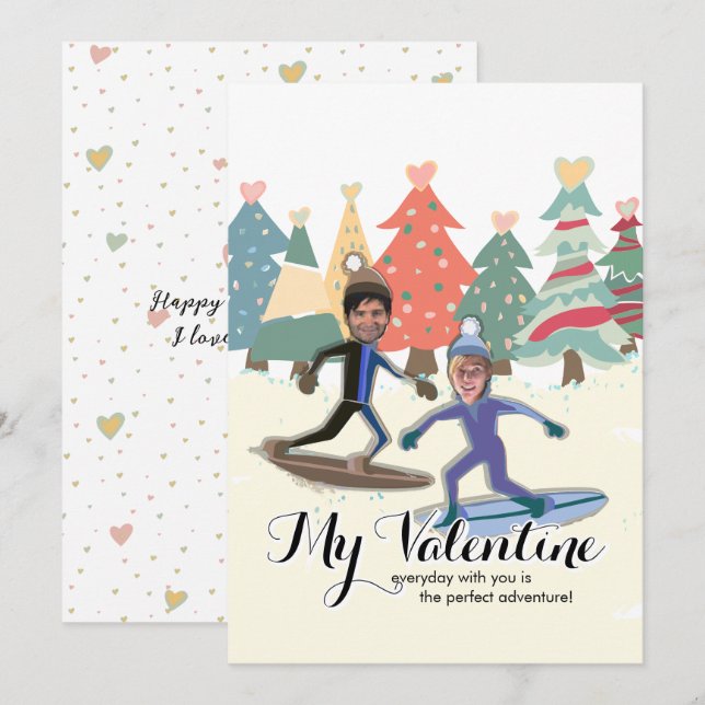 Snowboarding Valentines Holiday Card (Front/Back)