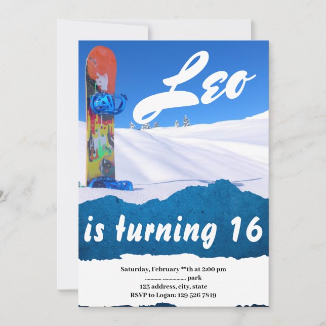 Snowboarding Winter Sports Birthday Invitation  (Front)