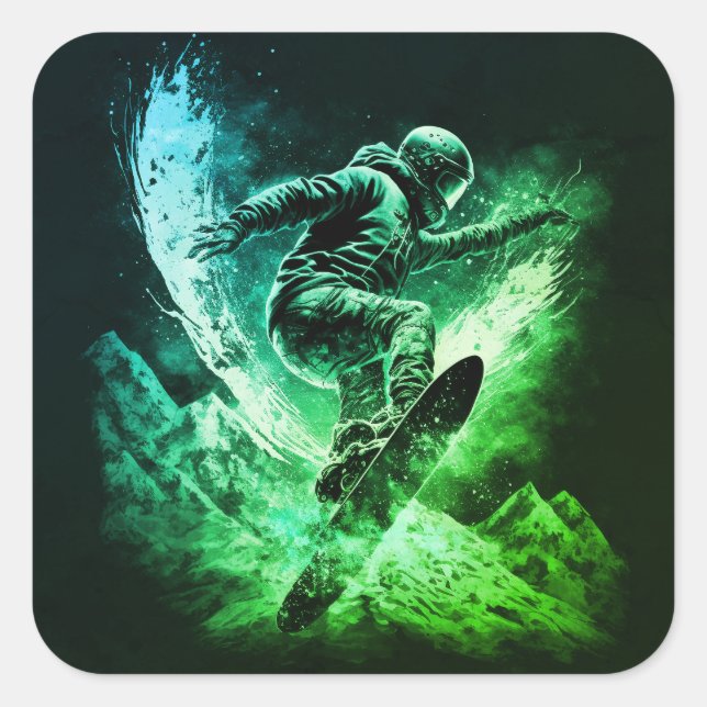 Snowboarding Winter Sports Mountains Square Sticker (Front)