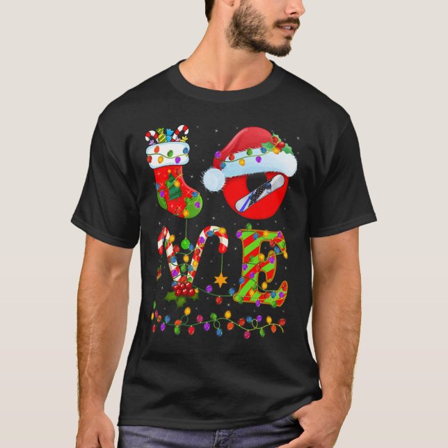 Snowboarding Xmas Lighting Santa Love Snowboarding T-Shirt (Front)