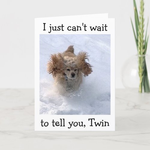 SNOWBOUND COMEDIC DOG FOR TWINS BIRTHDAY CARD