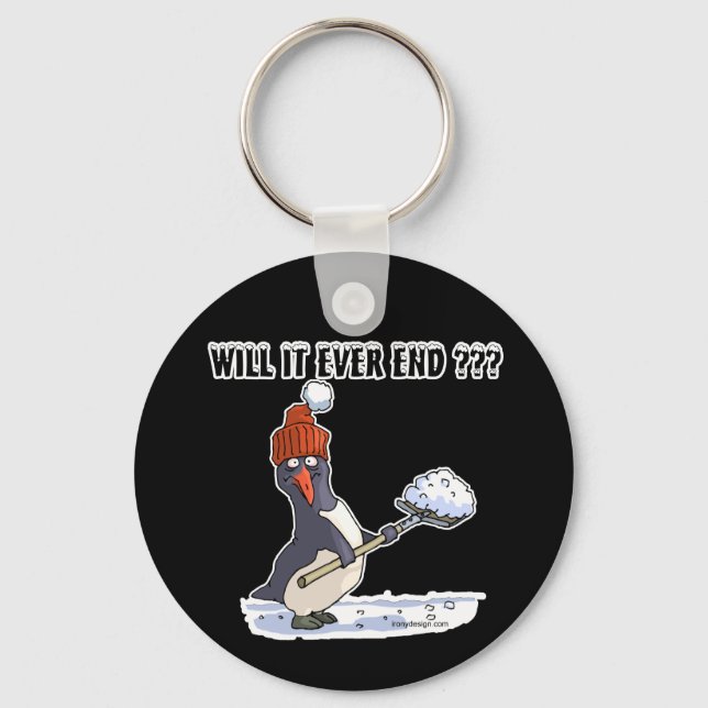 Snowbound Penguin Shoveling Keychain (Front)