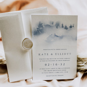 Snowbound Snowy Mountain Winter Wedding Invitation