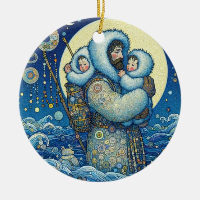 "Snowbound Together"  Ceramic Ornament (Front)