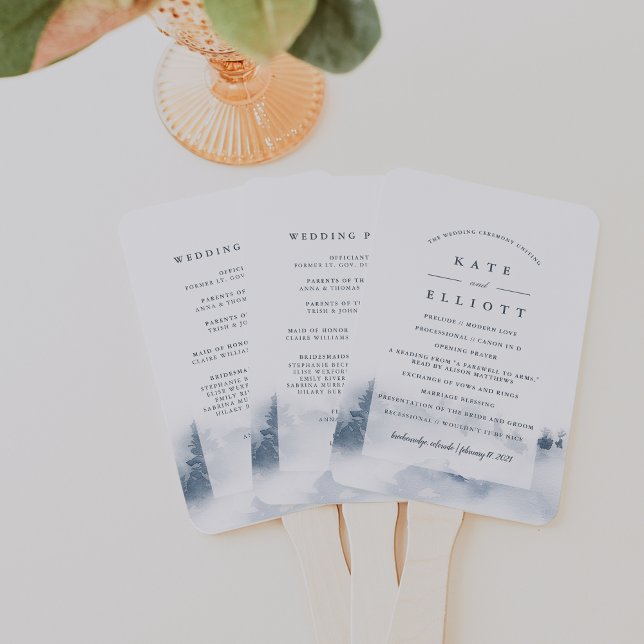 Snowbound | Winter Watercolor Wedding Program Hand Fan (Creator Uploaded)