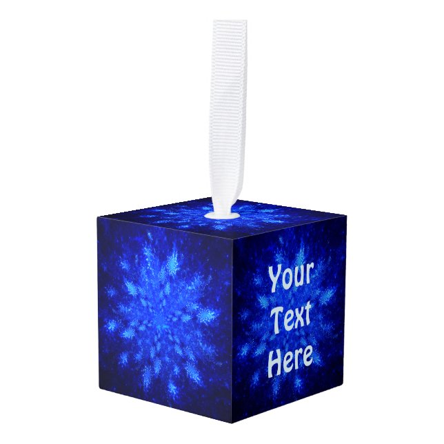 Snowburst Fractal Cube Ornament (Front Angled)