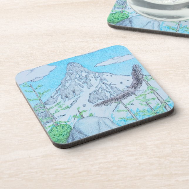 Snowcapped Mountain & Eagle Beverage Coaster (Left Side)