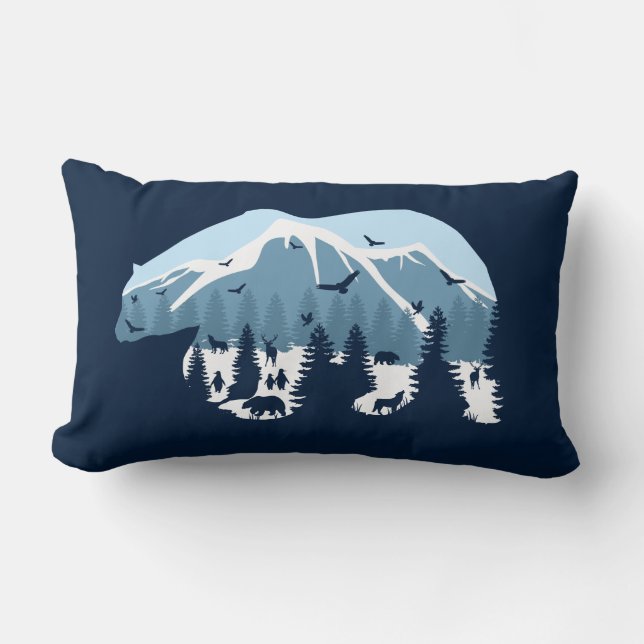 Snowcapped Mountain Forest Bear Nature Animals Lumbar Pillow (Front)
