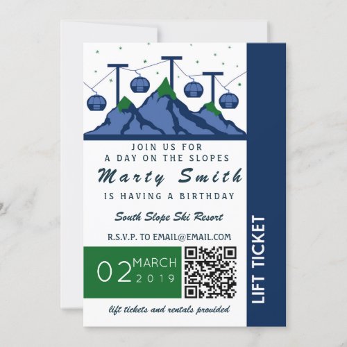 Snowcapped Mountain Lift Ticket Invitation