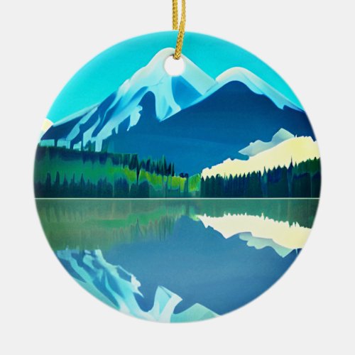 Snowcapped Mountains Reflected in a Lake Ceramic Ornament