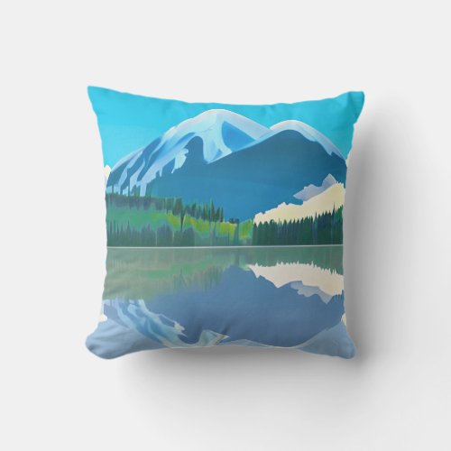 Snowcapped Mountains Reflected in a Lake Outdoor Pillow