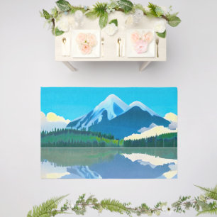 Snowcapped Mountains Reflected in a Lake Outdoor Rug