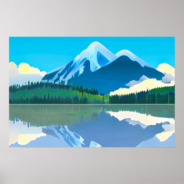 Snowcapped Mountains Reflected in a Lake Poster (Front)