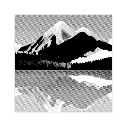 Snowcapped Mountains Reflected in a Lake Rubber Stamp