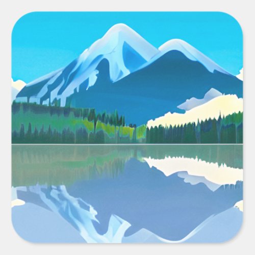 Snowcapped Mountains Reflected in a Lake Square Sticker