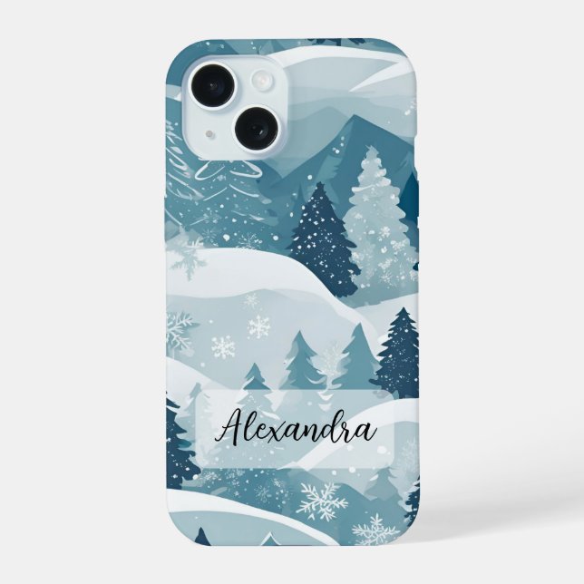Snowcapped Mountains with Pine Trees and Snow  Iphone Case (Back)