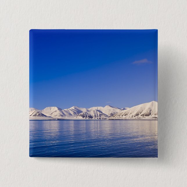 Snowcapped peaks Woodfjord Svalbard Button (Front)