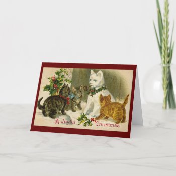 Snowcat Cat Snow Vintage Christmas Card by vintagecreations at Zazzle