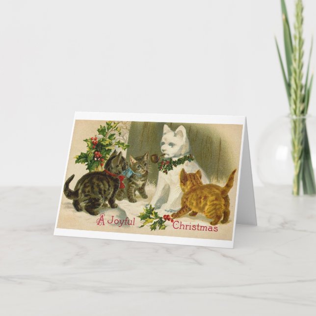 SNOWCAT cat snowman VINTAGE CHRISTMAS card (Front)