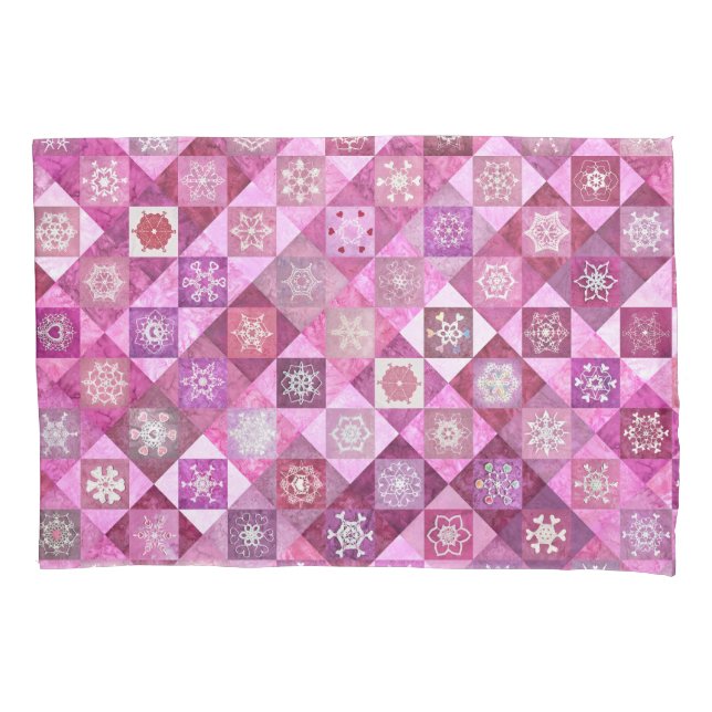 Snowcatcher Heartflakes Patchwork Pillow Case (Front)