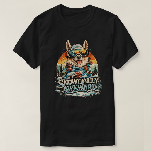 Snowcially Awkward Dog Sticker Funny Introvert Win T-Shirt (Design Front)