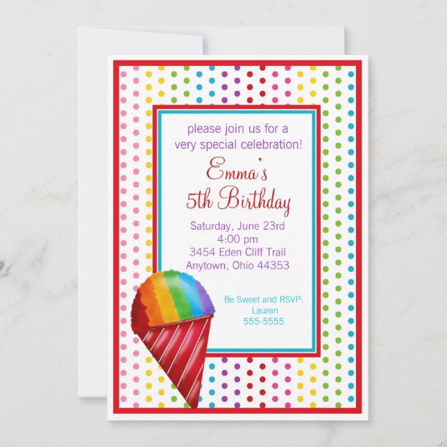 Snowcone and Polka Dots Birthday Invitations (Front)
