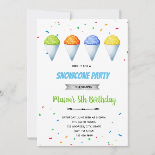 Snowcone winter birthday invitation