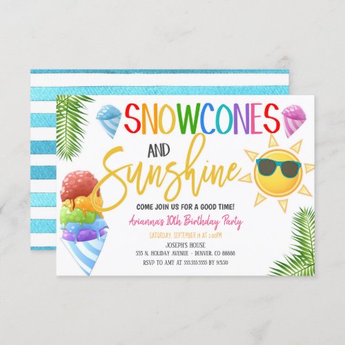 Snowcones and Sunshine Party Invitation