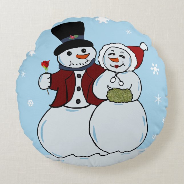 Snowcouple Round Pillow (Front)