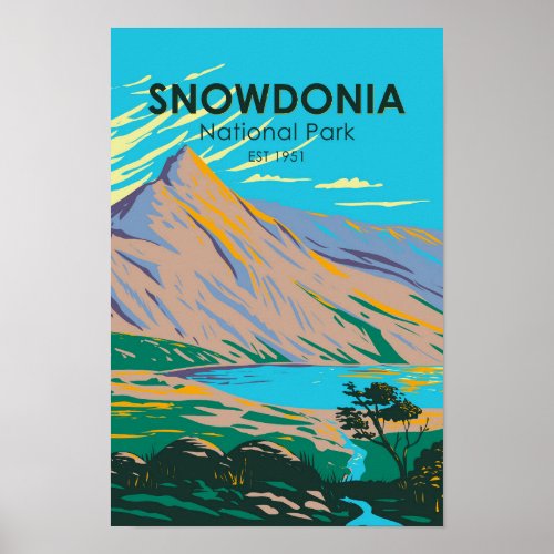 Snowdonia National Park Wales Lake Glaslyn Vintage Poster