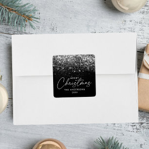 Snowdrift Black and White Merry Christmas Square Sticker