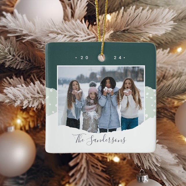 Snowdrift | Colorblock Photo Personalized Ceramic Ornament (Creator Uploaded)