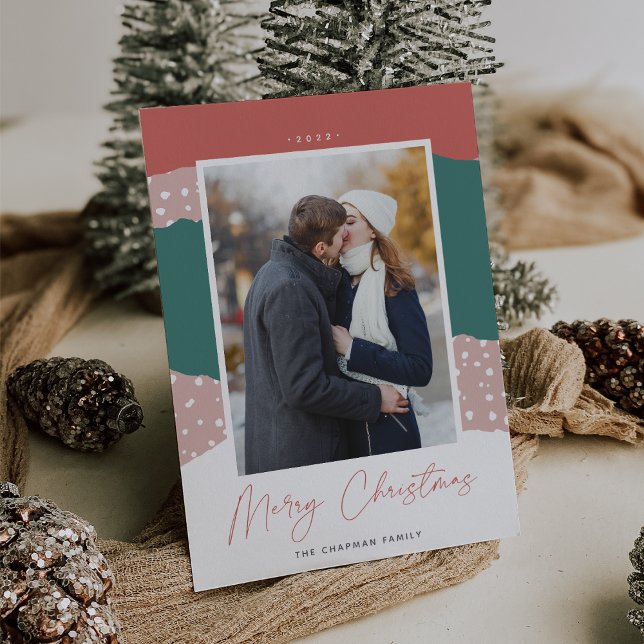 Snowdrift | Colorblock Vertical Photo Christmas Holiday Card (Creator Uploaded)