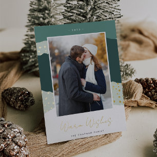 Snowdrift Colorblock Vertical Photo Warm Wishes Foil Holiday Card