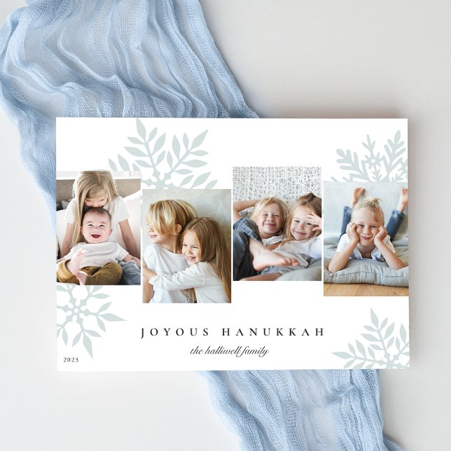 Snowdrop 4 Photo Collage Hanukkah Holiday Card (Creator Uploaded)