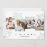 Snowdrop 4 Photo Collage Hanukkah Holiday Card<br><div class="desc">Unique modern Hanukkah card design features favorite  photos side by side with oversized pastel snowflake silhouettes in the background. Personalize with your family name(s) and the year beneath "Joyous Hanukkah" in classic lettering.</div>