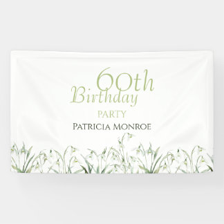 Snowdrop 60th Birthday Watercolor Botanical  Banner