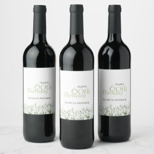 Snowdrop 60th Birthday Watercolor Botanical Green Wine Label