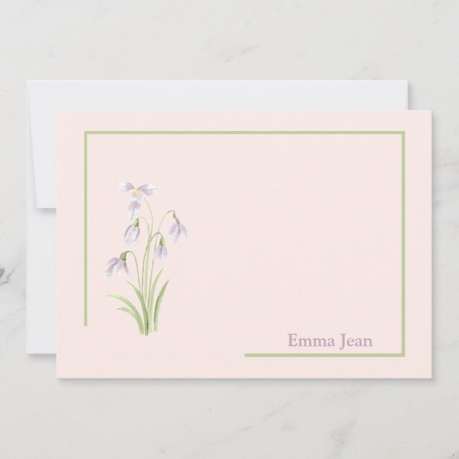 Snowdrop Floral Personalized Stationery Card (Front)