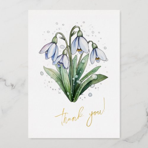 Snowdrop Flower Thank you Editable Foil Holiday Card