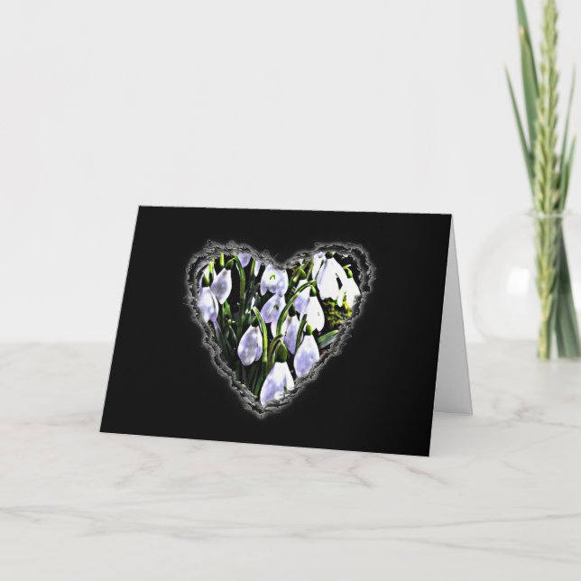 Snowdrop Heart Valentine Love Romance Card (Front)