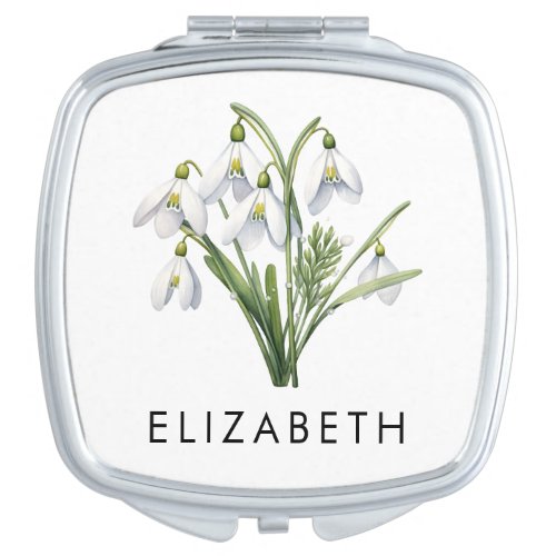 Snowdrop January Birth Flower Custom Gift For Her Compact Mirror