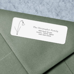 Snowdrop Line Art Flower Return Address Label
