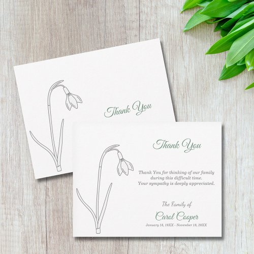 Snowdrop Line Art Funeral Thank You Note Card