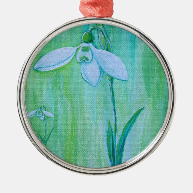 Snowdrop Painting Metal Ornament (Front)