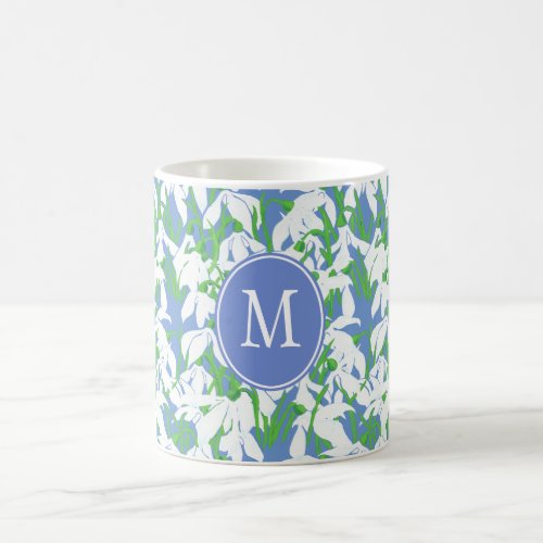 Snowdrop Pattern Monogram on Blue Background Coffee Mug