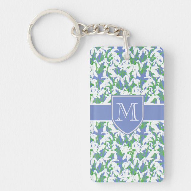 Snowdrop Pattern on Powder Blue with Monogram Keychain (Front)