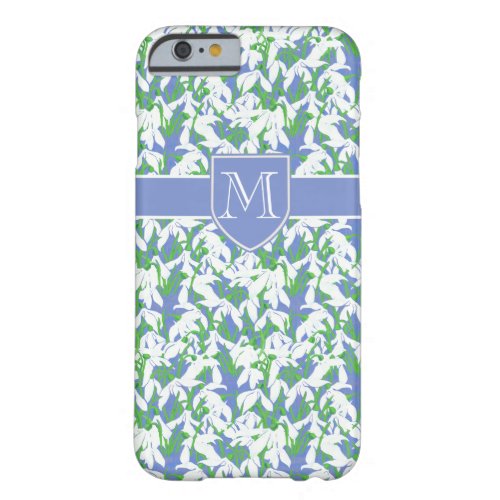 Snowdrop Pattern on Soft Blue with Monogram Barely There iPhone 6 Case