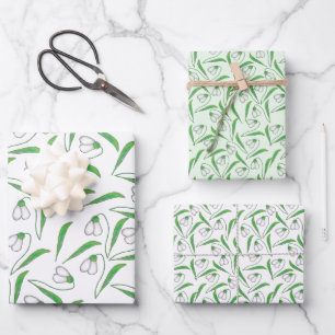 Snowdrop pattern White, Mint Wrapping Paper Sheets